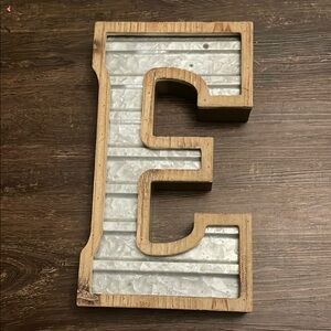 Wood and Metal Letter E Decor
